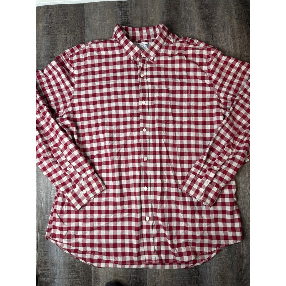 Old Navy Mens XXL Slim Fit Oxford Shirt Red White Gingham Check Long Sleeve